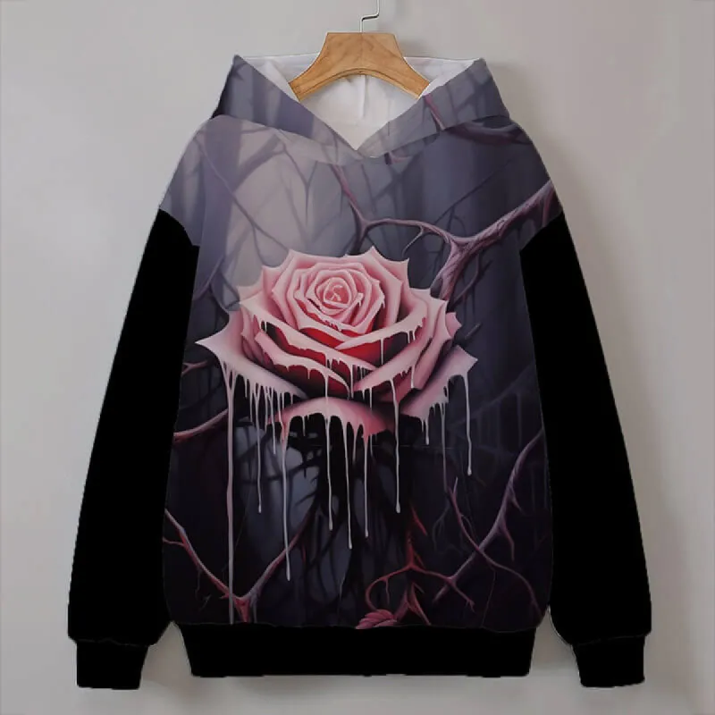Gothic Pink Dripping Rose Cotton Blend Hoodie sold by GTHIC