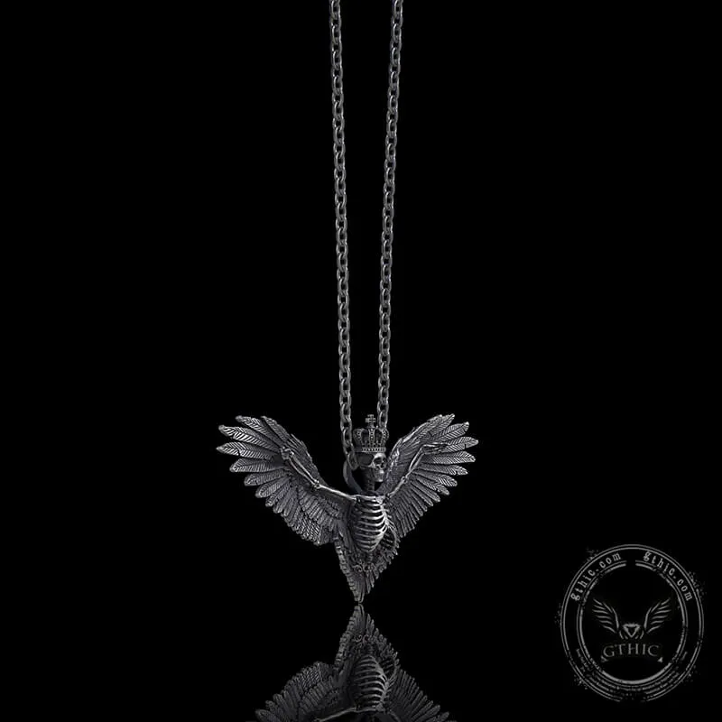 Crowned Skeleton Wings Sterling Silver Pendant sold by GTHIC product image thumbnail 4