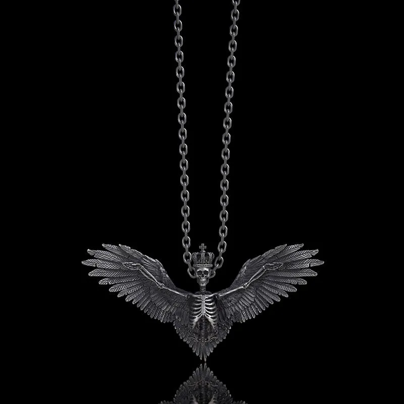 Crowned Skeleton Wings Sterling Silver Pendant sold by GTHIC