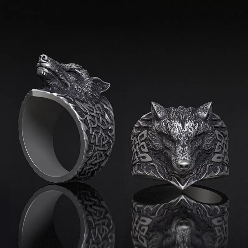 Viking Celtic Knot Wolf Head Sterling Silver Ring sold by GTHIC