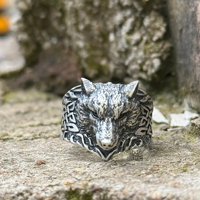 Viking Celtic Knot Wolf Head Sterling Silver Ring sold by GTHIC product image thumbnail 3