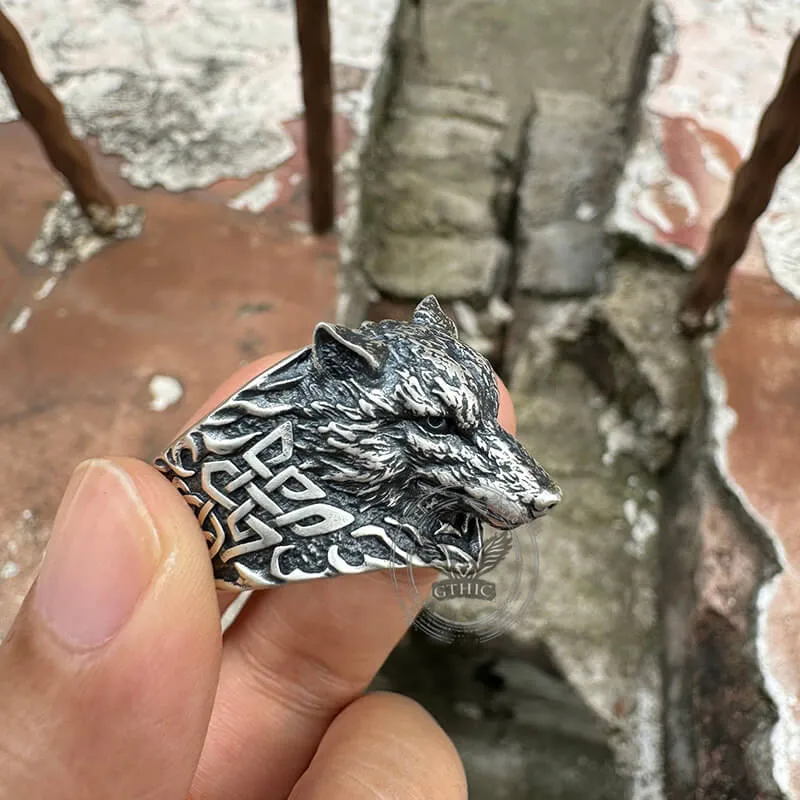 Viking Celtic Knot Wolf Head Sterling Silver Ring sold by GTHIC product image thumbnail 4