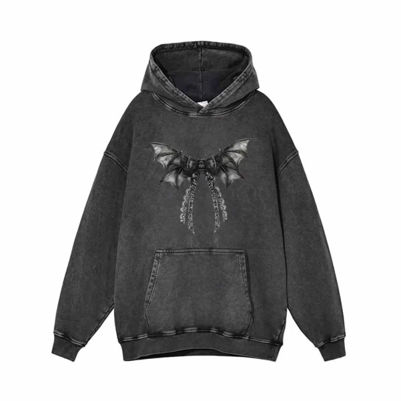 Devil Wings Gothic Bow Vintage Washed Hoodie Sweatshirt sold by GTHIC
