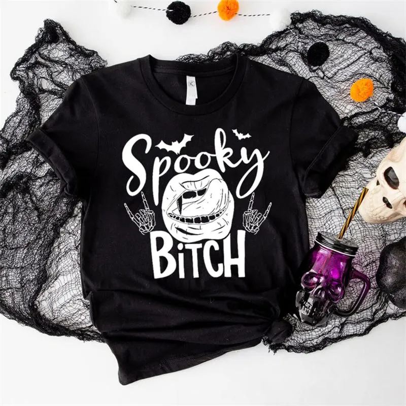 Spooky Bitch Round Neck Short Sleeve T-shirt sold by GTHIC