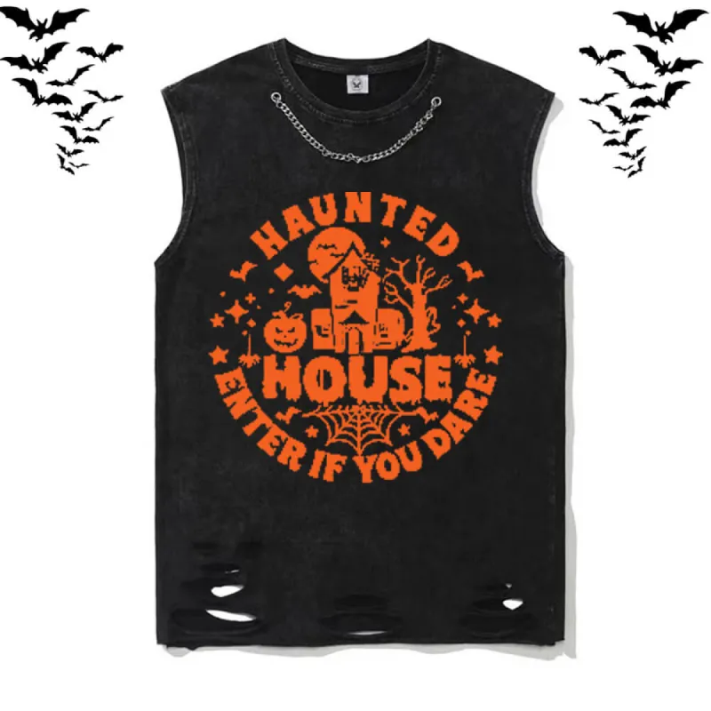 Halloween Funny Saying Vintage Washed Cotton Vest Top sold by GTHIC