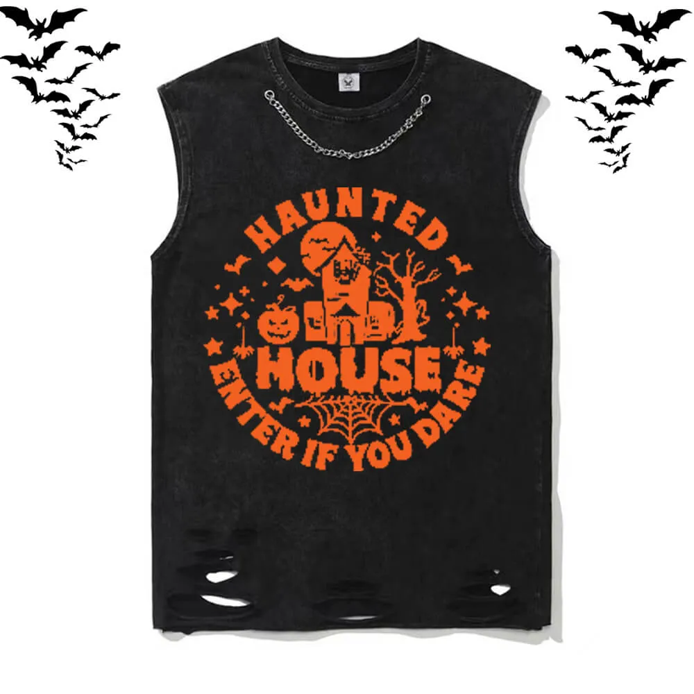 Halloween Funny Saying Vintage Washed Cotton Vest Top sold by GTHIC