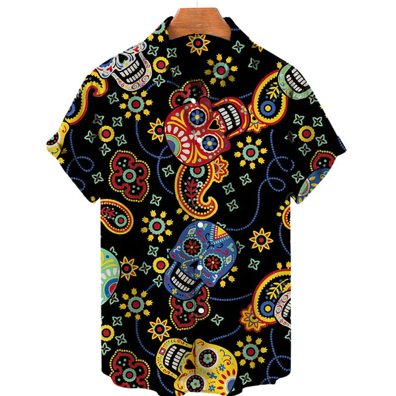 Sugar Skull Print Polyester Hawaiian Shirt sold by GTHIC product image thumbnail 3