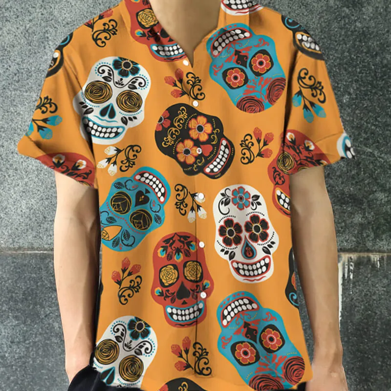 Sugar Skull Print Polyester Hawaiian Shirt sold by GTHIC product image thumbnail 2