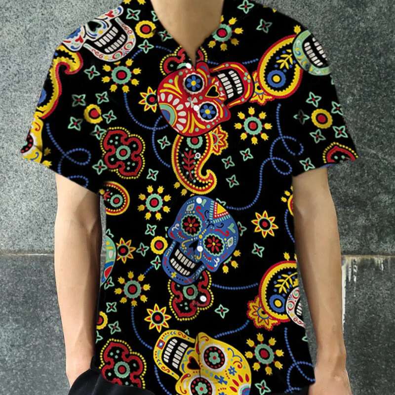 Sugar Skull Print Polyester Hawaiian Shirt sold by GTHIC product image thumbnail 4