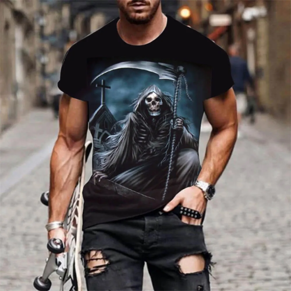 Grim Reaper Scythe Polyester Skull T-shirt sold by GTHIC product image thumbnail 2
