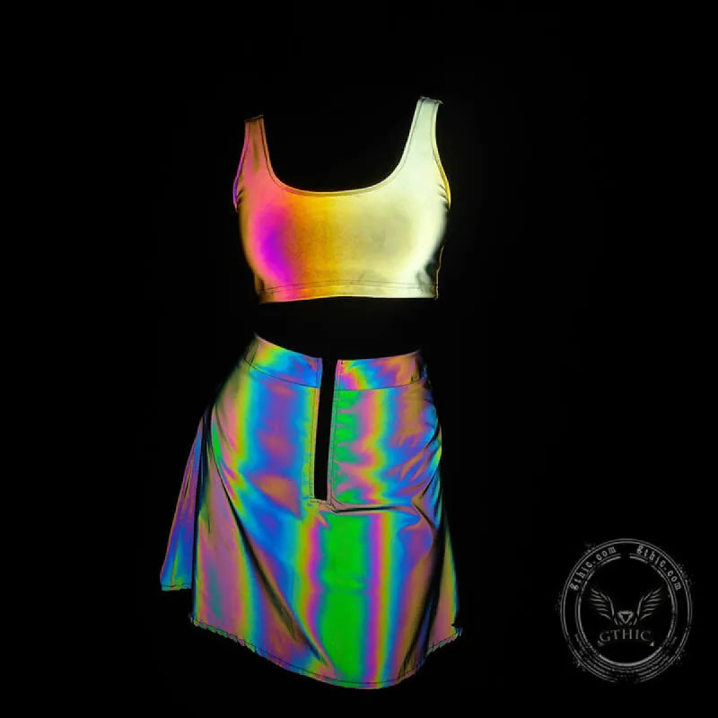 Hot Girl Reflective Crop Top And Skirt sold by GTHIC