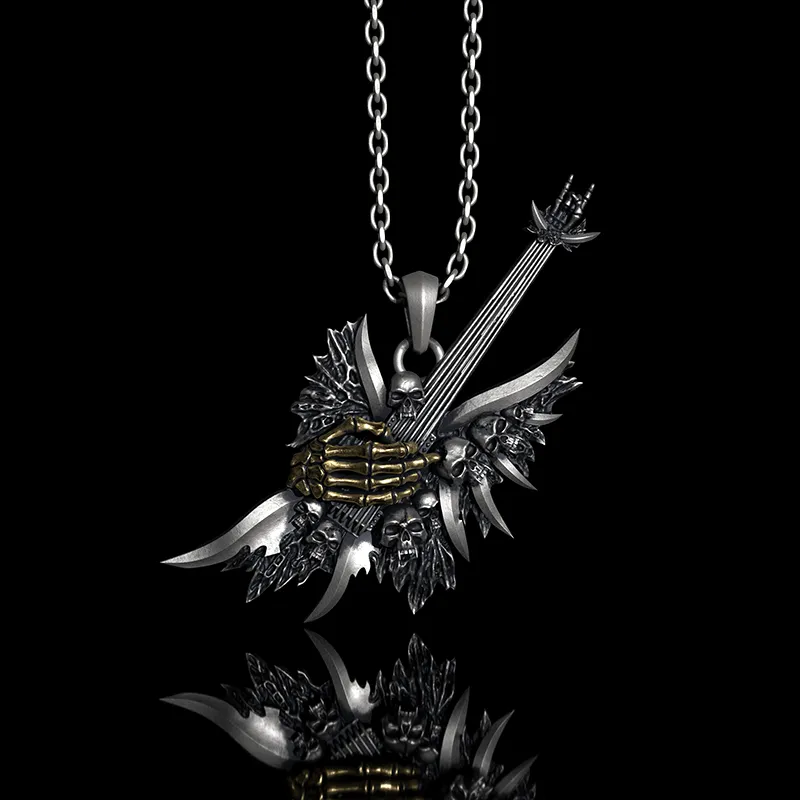 Rock Never Dies Sterling Silver Skull Pendant sold by GTHIC product image thumbnail 2