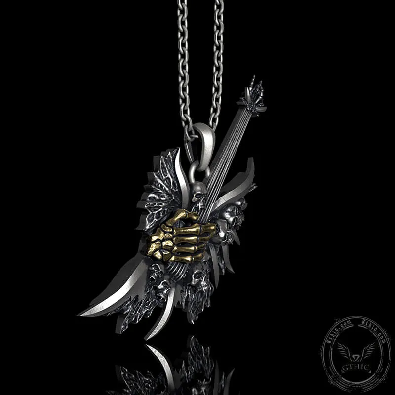 Rock Never Dies Sterling Silver Skull Pendant sold by GTHIC product image thumbnail 3