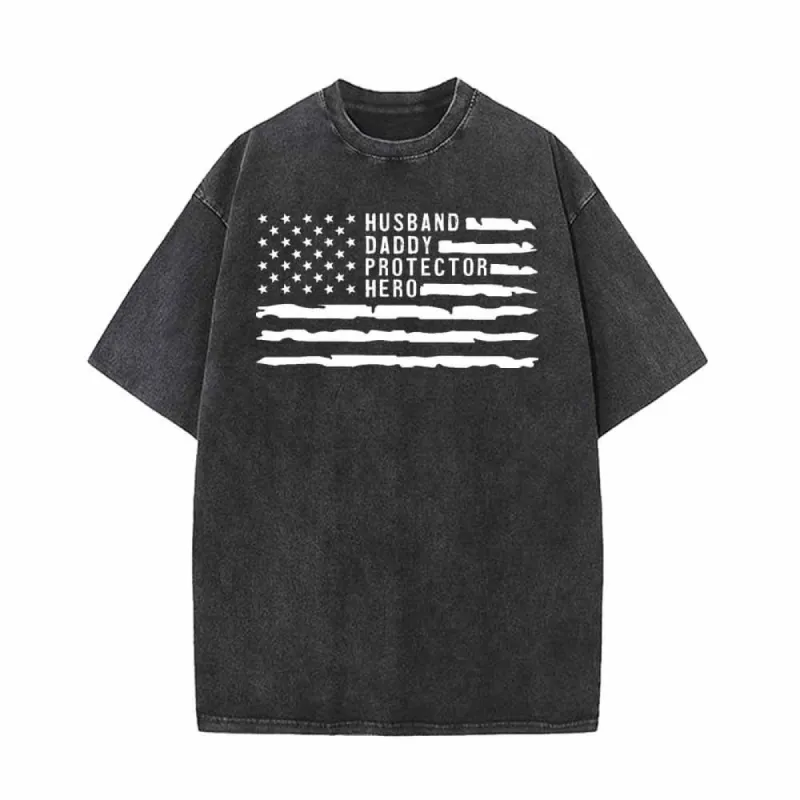 Husband Daddy Protector Hero USA Flag T-shirt sold by GTHIC