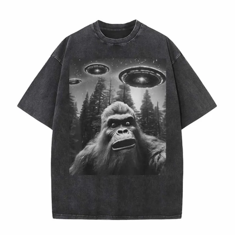 Bigfoot Sasquatch Alien UFO Print T-shirt sold by GTHIC