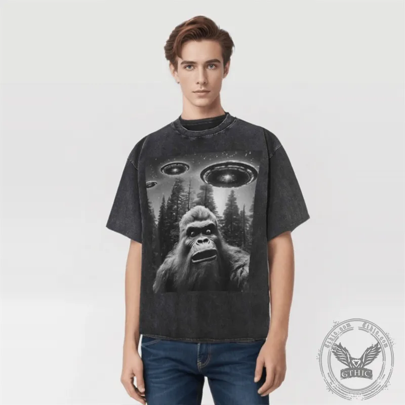 Bigfoot Sasquatch Alien UFO Print T-shirt sold by GTHIC product image thumbnail 2