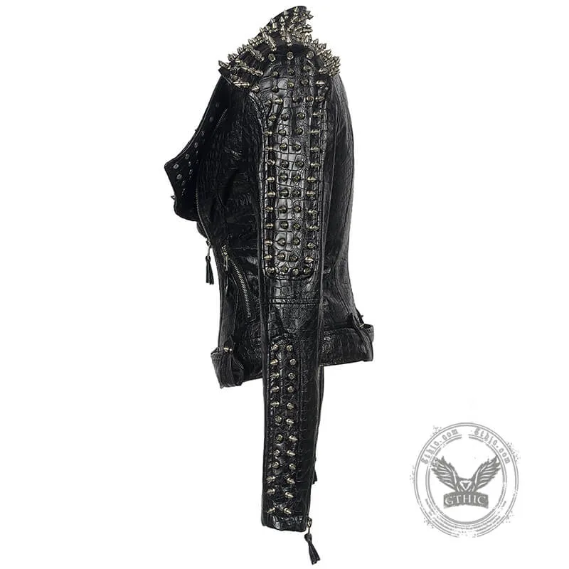 Studded Spliced Short Biker Leather Jacket sold by GTHIC product image thumbnail 4