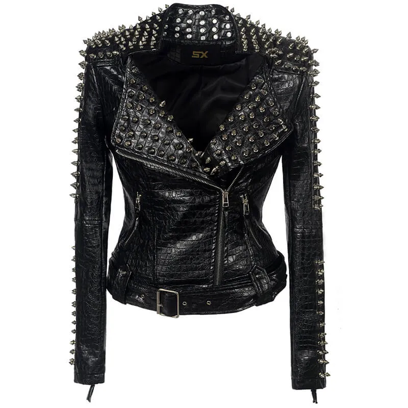 Studded Spliced Short Biker Leather Jacket sold by GTHIC