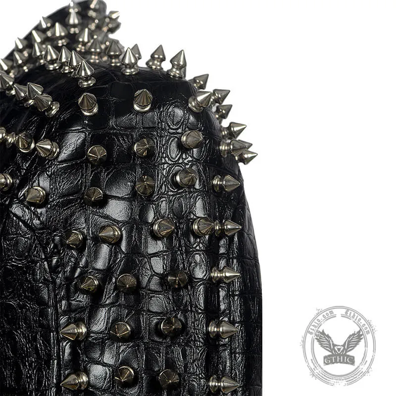 Studded Spliced Short Biker Leather Jacket sold by GTHIC product image thumbnail 3