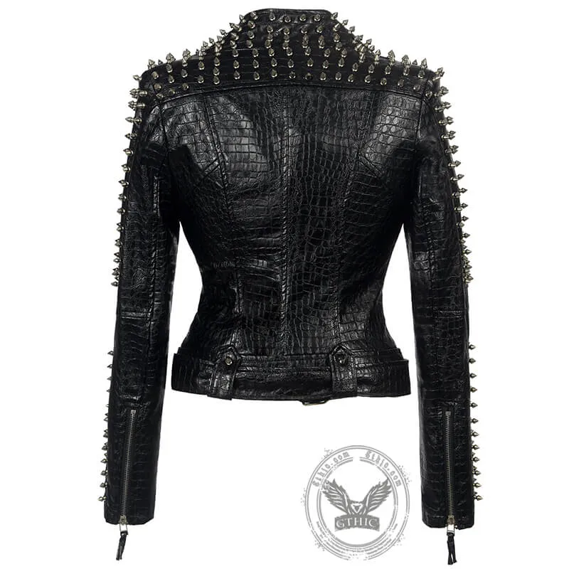Studded Spliced Short Biker Leather Jacket sold by GTHIC product image thumbnail 2