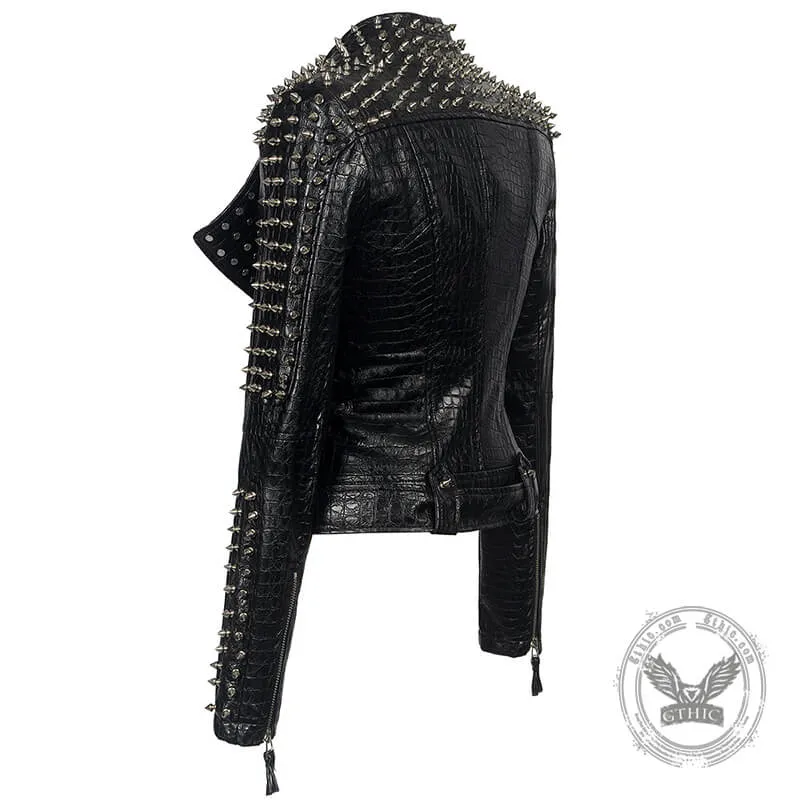 Studded Spliced Short Biker Leather Jacket sold by GTHIC product image thumbnail 5