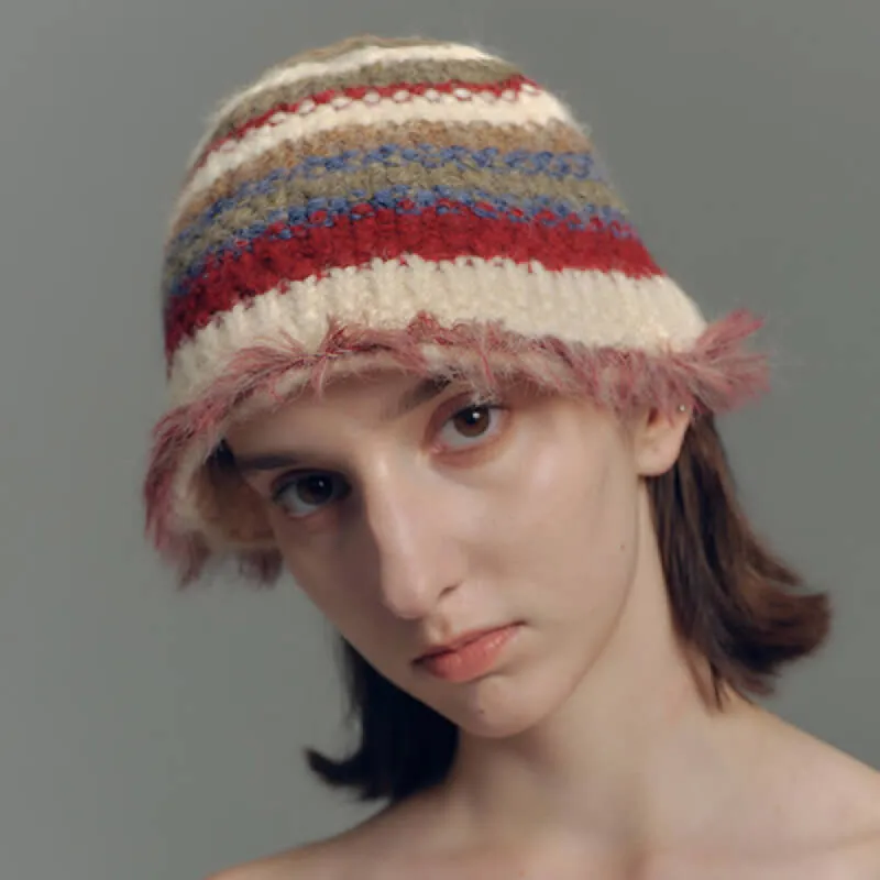 Vintage Colorful Striped Knitted Bucket Hat sold by GTHIC
