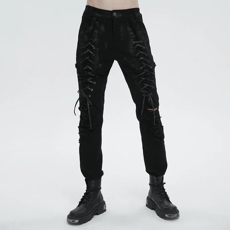 Punk Lace Up Ripped Men's Pants sold by GTHIC