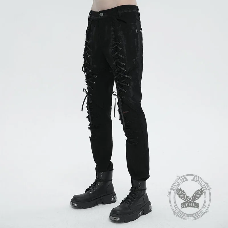 Punk Lace Up Ripped Men's Pants sold by GTHIC product image thumbnail 2