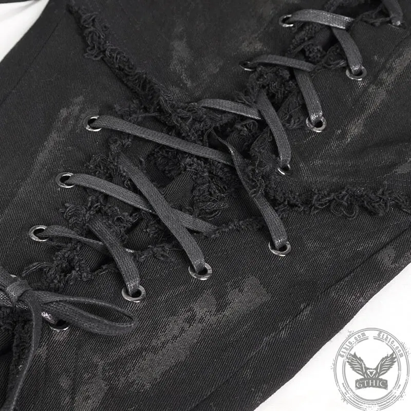 Punk Lace Up Ripped Men's Pants sold by GTHIC product image thumbnail 5