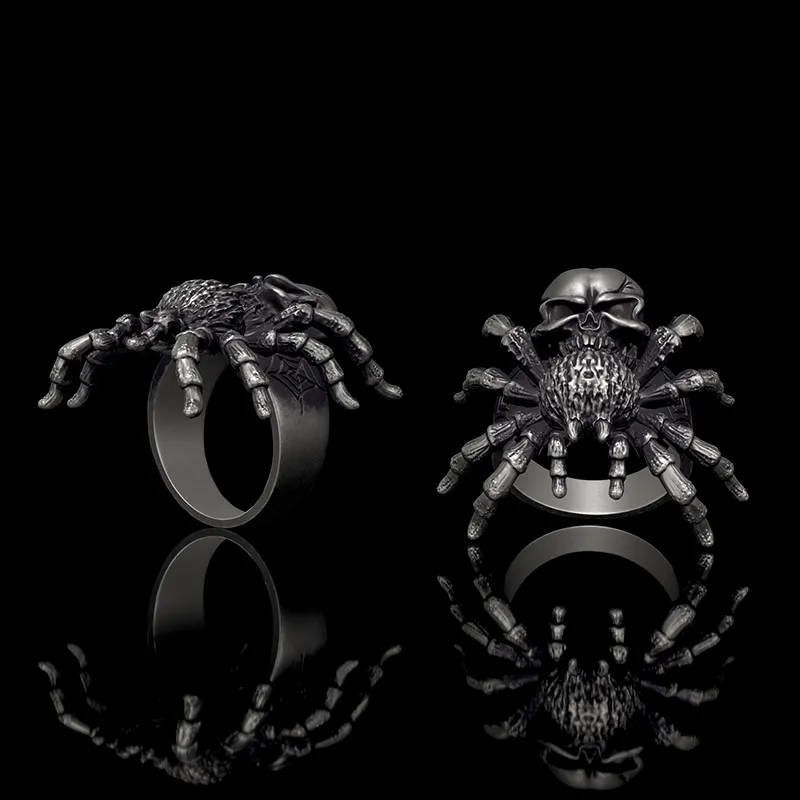 Skull Head Spider Sterling Silver Biker Ring sold by GTHIC