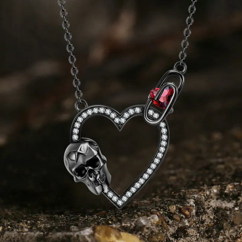 Gothic Black Skull Heart Sterling Silver Necklace sold by GTHIC