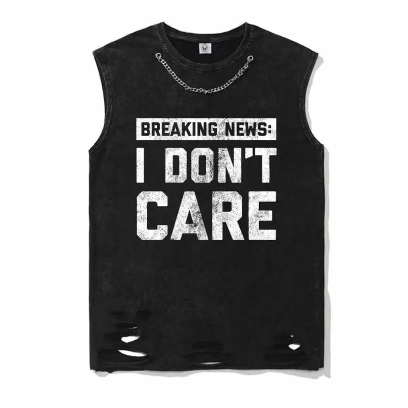 I Don’t Care Vintage Washed Cotton Vest Top sold by GTHIC