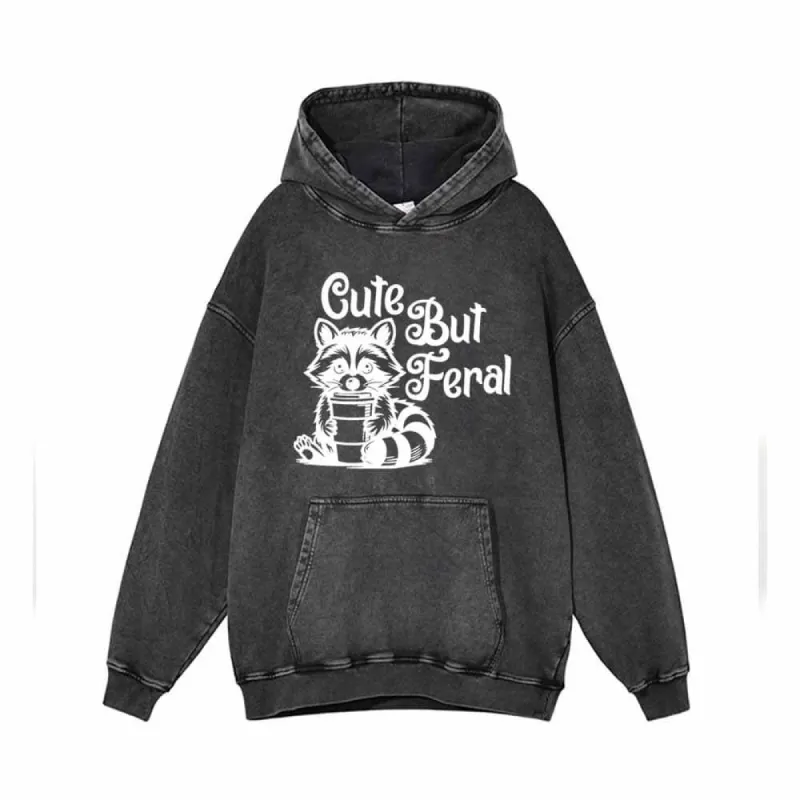 Cute But Feral Raccoon Print Vintage Washed Hoodie sold by GTHIC