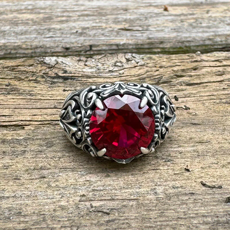 Gothic Pattern Red Zircon Sterling Silver Ring sold by GTHIC product image thumbnail 2