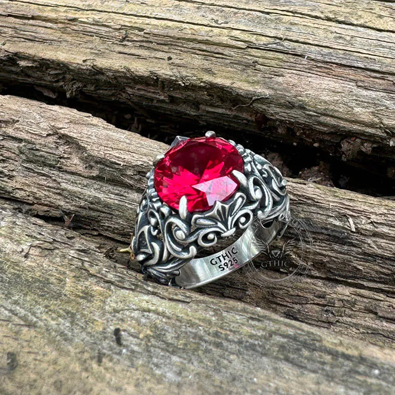 Gothic Pattern Red Zircon Sterling Silver Ring sold by GTHIC product image thumbnail 5