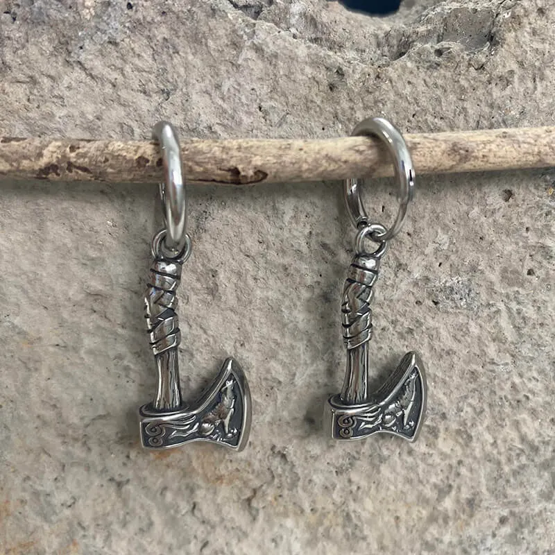 Viking Axe Wolf Stainless Steel Earrings sold by GTHIC