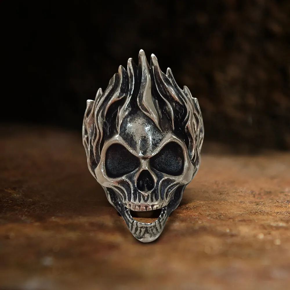Skull on Fire Sterling Silver Ring sold by GTHIC