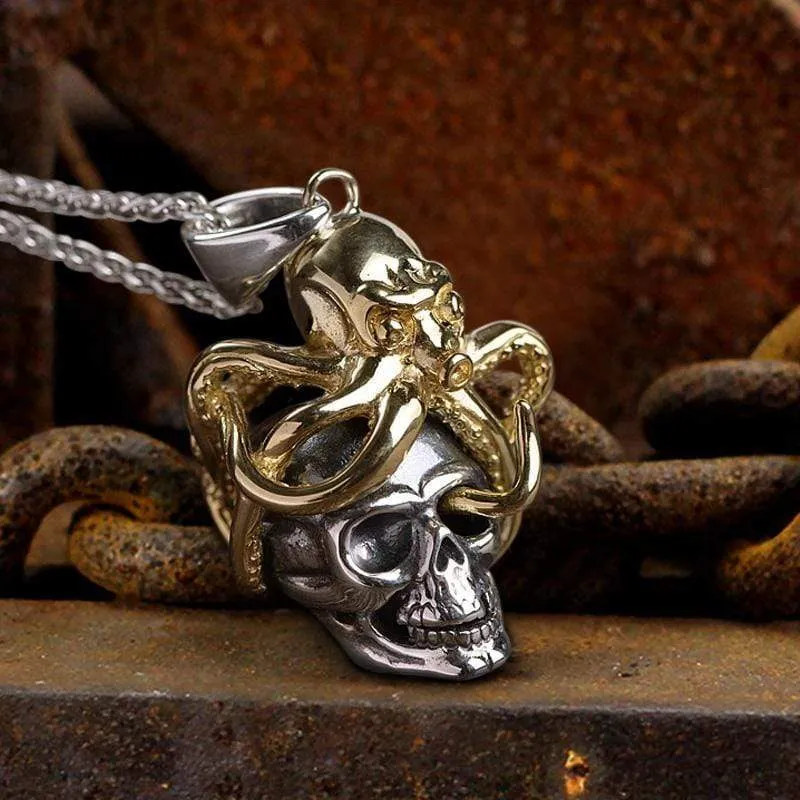 Brass Octopus Sterling Silver Skull Pendant sold by GTHIC