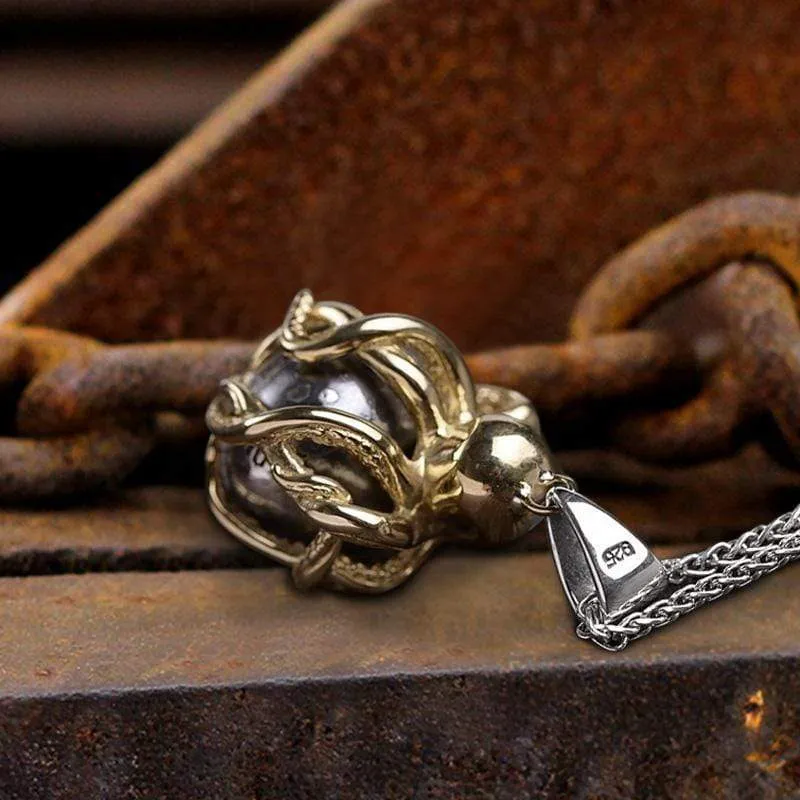Brass Octopus Sterling Silver Skull Pendant sold by GTHIC product image thumbnail 3