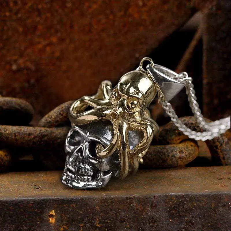 Brass Octopus Sterling Silver Skull Pendant sold by GTHIC product image thumbnail 2