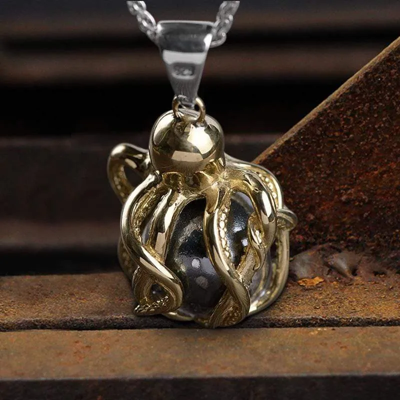 Brass Octopus Sterling Silver Skull Pendant sold by GTHIC product image thumbnail 4