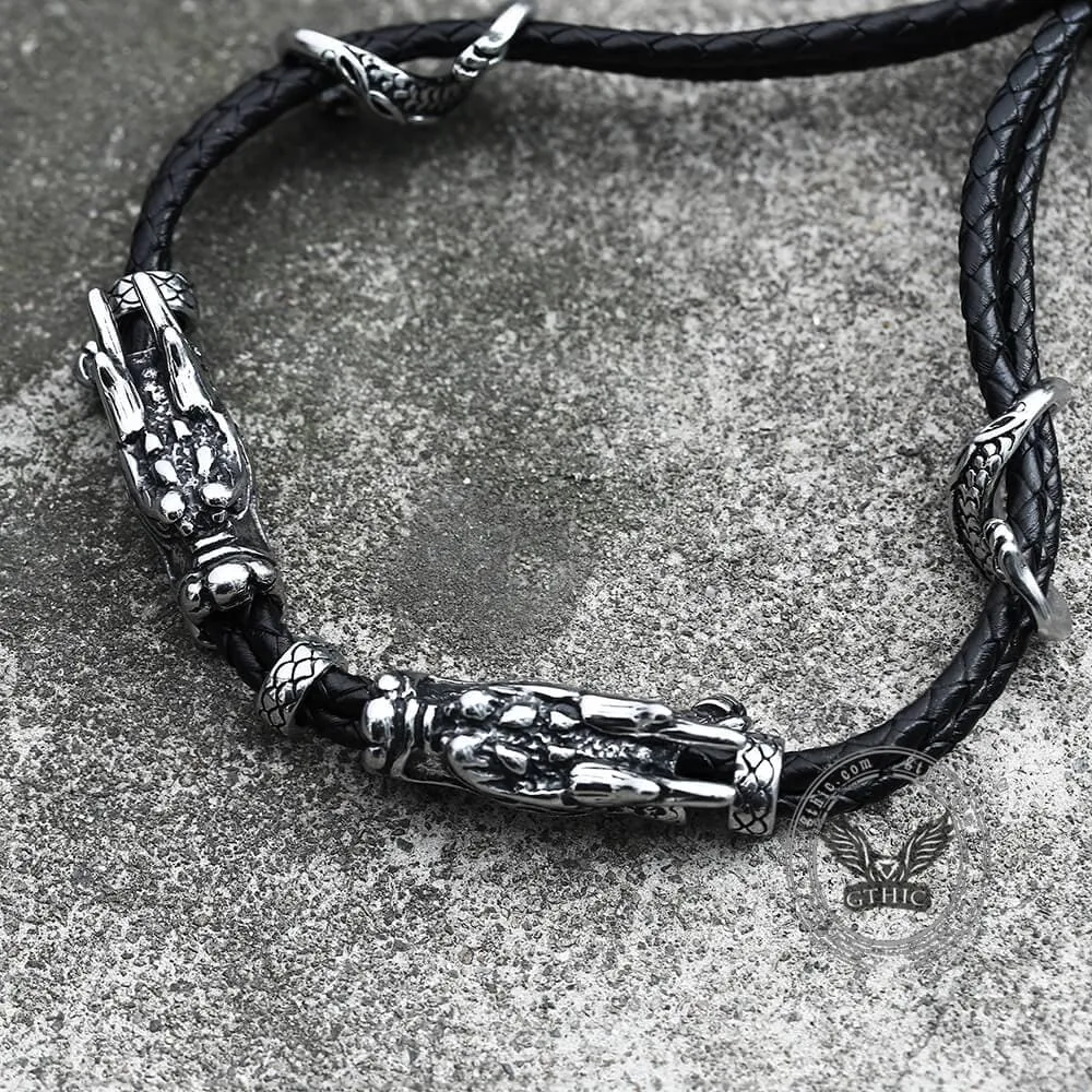 Vintage Double Dragon Stainless Steel Leather Animal Bracelet sold by GTHIC product image thumbnail 5