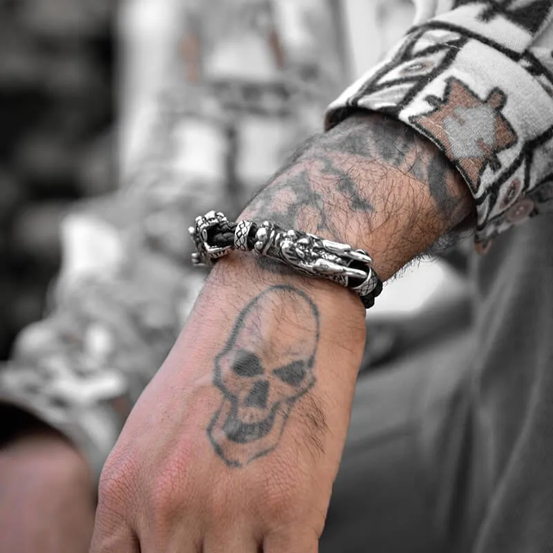 Vintage Double Dragon Stainless Steel Leather Animal Bracelet sold by GTHIC product image thumbnail 2