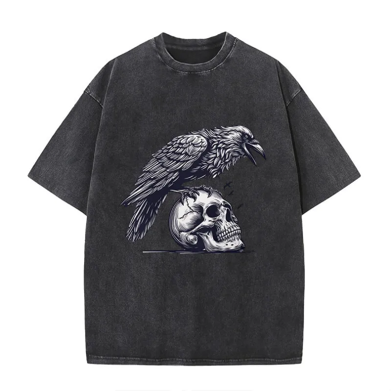 Raven Siting on Skull Vintage Washed T-shirt sold by GTHIC