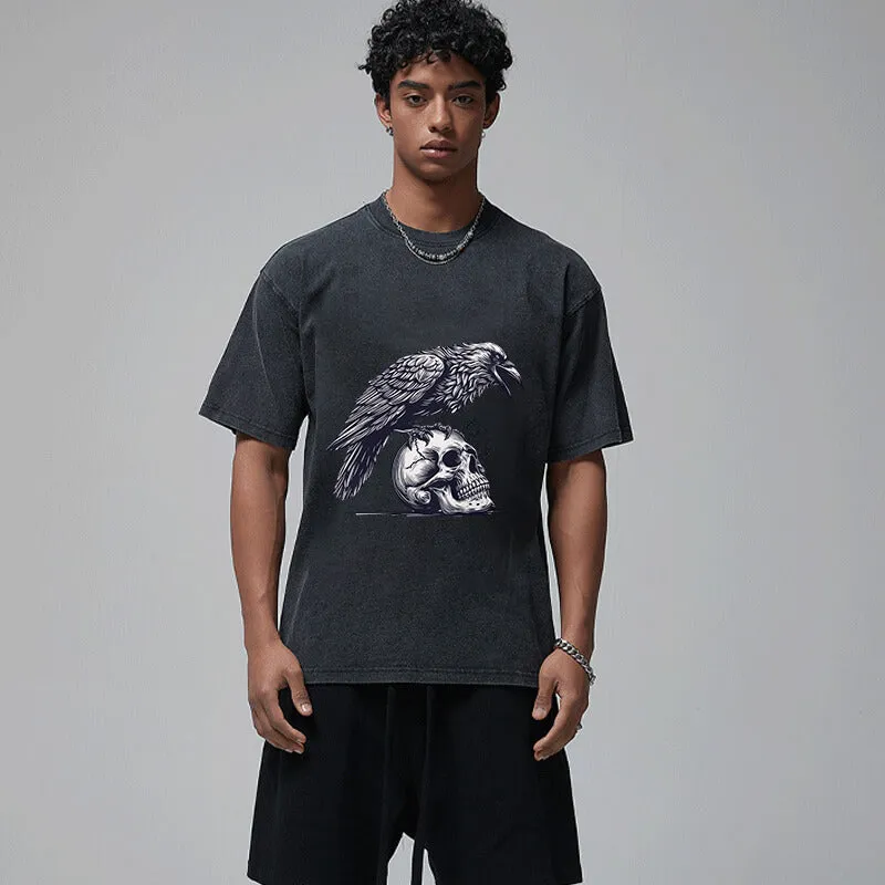 Raven Siting on Skull Vintage Washed T-shirt sold by GTHIC product image thumbnail 2