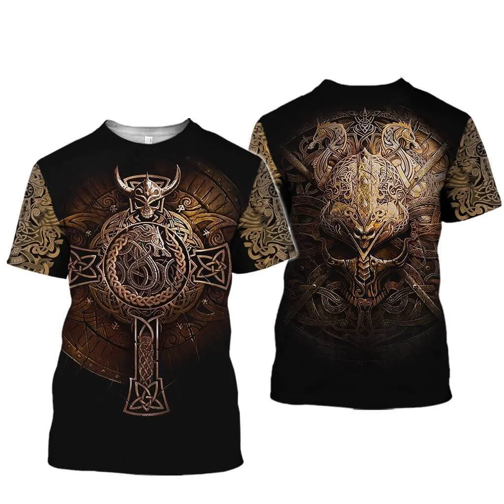 Celtic Knot Dragon Skull Polyester Viking T-shirt sold by GTHIC