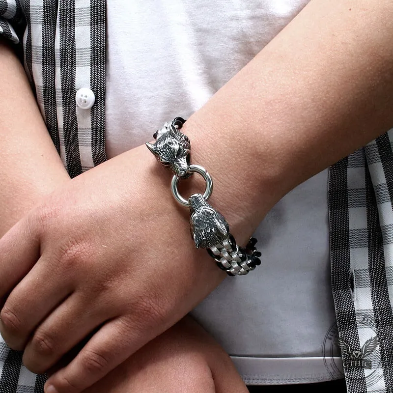 Double Wolf Head Buckle Stainless Steel Braided Bracelet sold by GTHIC product image thumbnail 2