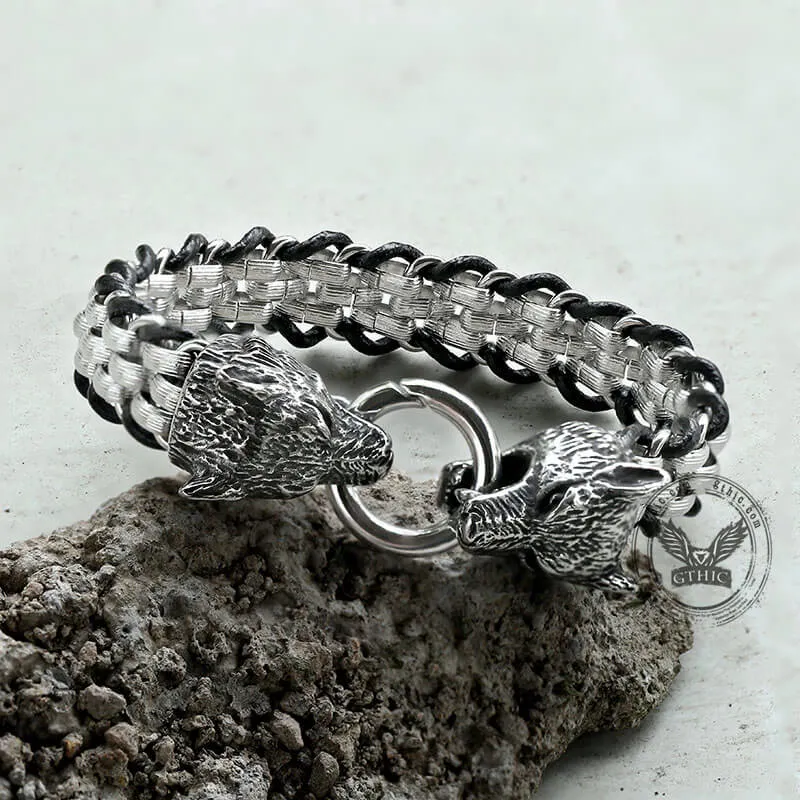 Double Wolf Head Buckle Stainless Steel Braided Bracelet sold by GTHIC product image thumbnail 3