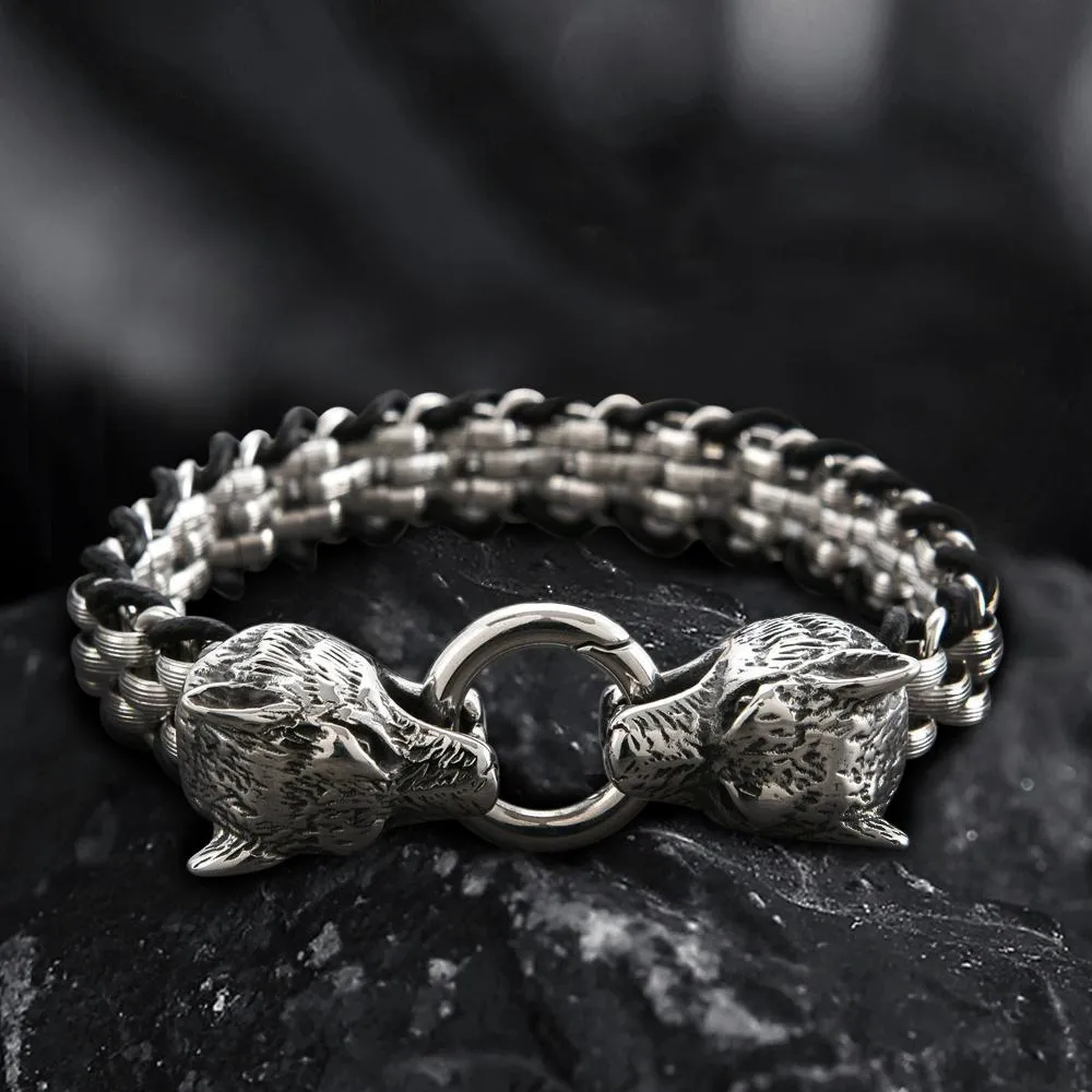 Double Wolf Head Buckle Stainless Steel Braided Bracelet sold by GTHIC product image thumbnail 5