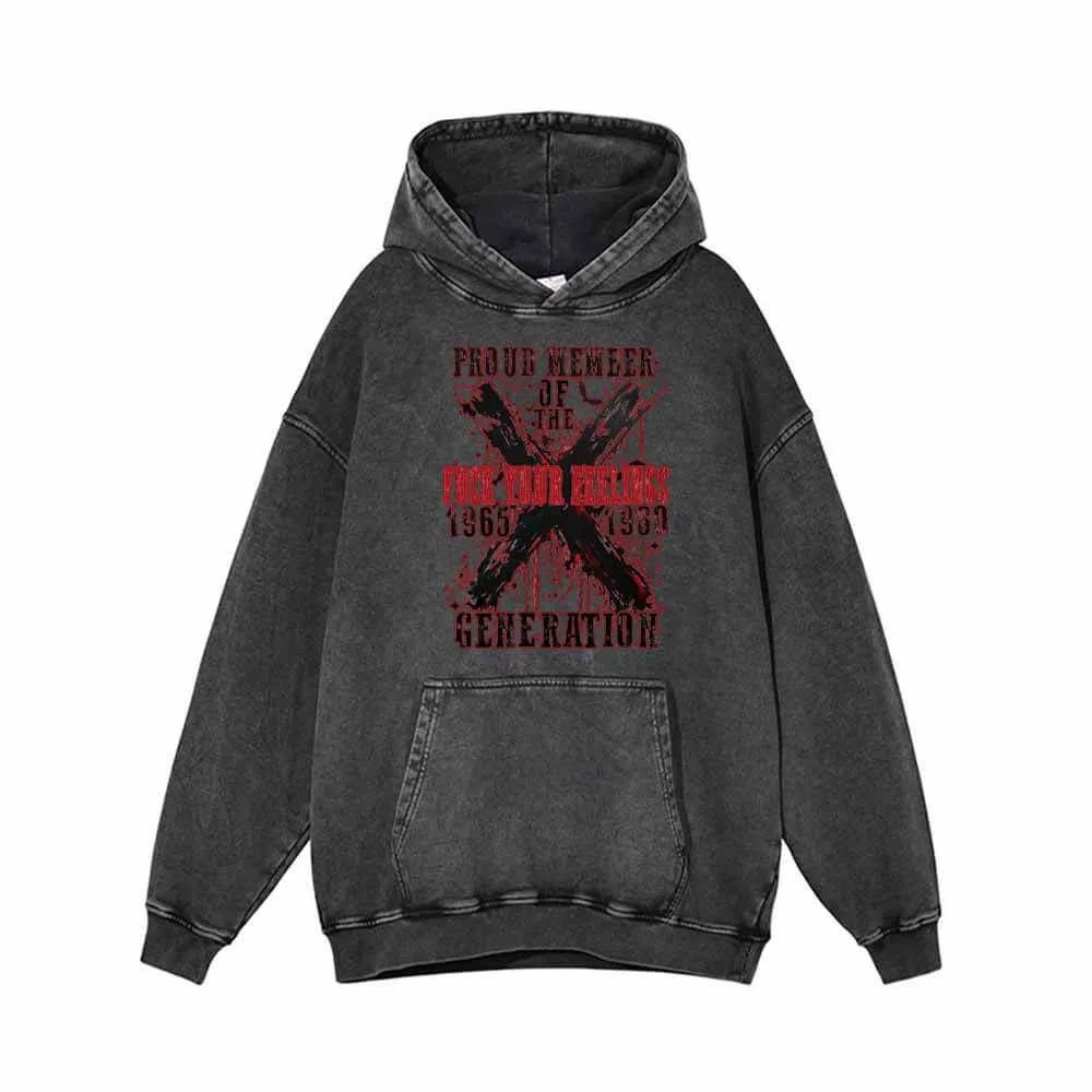 Proud Member Of The X Generation Vintage Washed Hoodie Sweatshirt sold by GTHIC